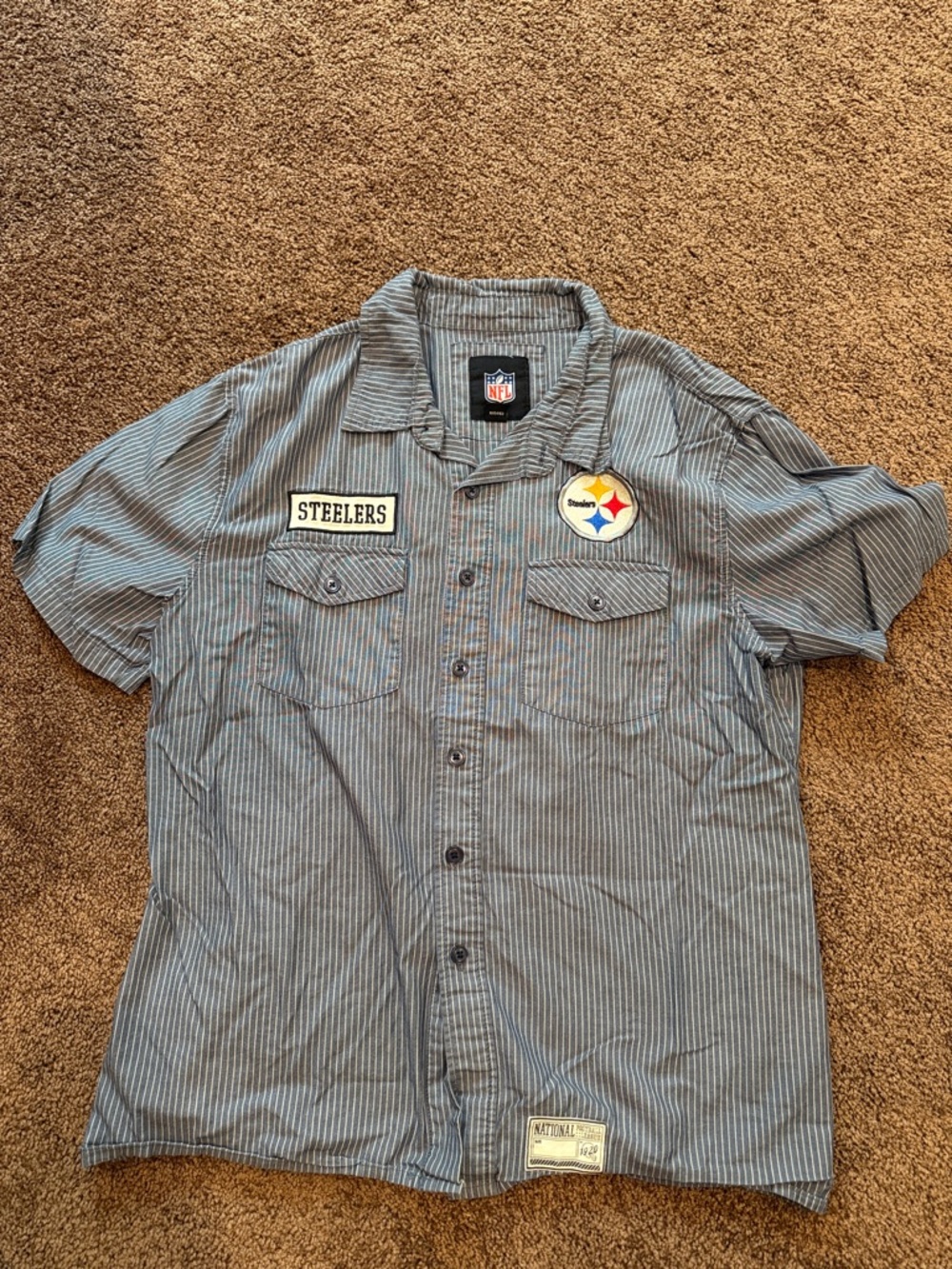 NFL Pittsburgh Steelers Gray Pinstripe Casual Button-Down Shirt